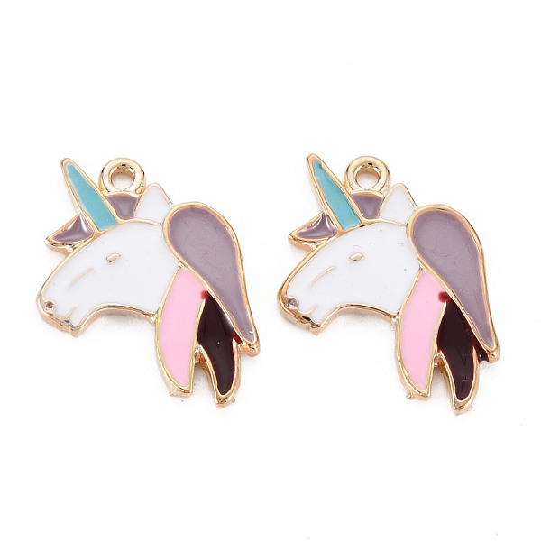 

PandaHall Rack Plating Alloy Pendants, Cadmium Free & Lead Free, Unicorn, Plum, 16x19x2mm, Hole: 1.6mm Alloy+Enamel Horse Purple