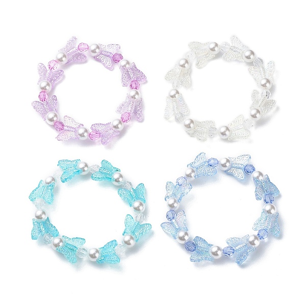 

PandaHall 4Pcs 4 Color Acrylic Butterfly & Plastic Pearl Beaded Stretch Bracelets, Stackable Bracelets for Girls, Mixed Color, Inner..., Multicolor