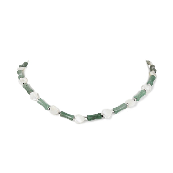 

PandaHall Natural Shell Heart & Green Aventurine Bamboo Beaded Necklace, 19.09 inch(48.5cm) Green Aventurine Bamboo