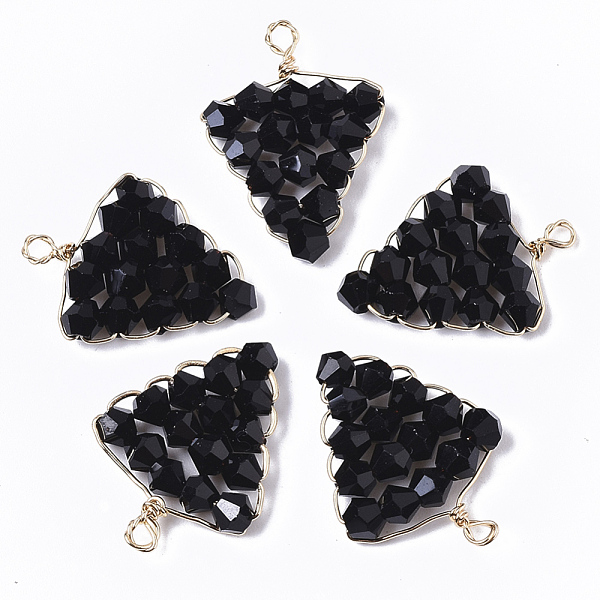 

PandaHall Glass Pendants, Wire Wrapped Pendants, with Real 18K Gold Plated Brass Wires, Nickel Free, Grape, Black, 21x16x3.5mm, Hole: 2mm...