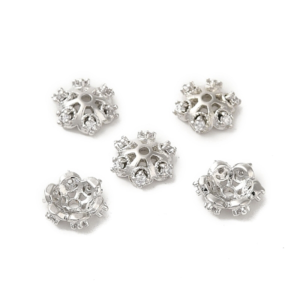 

PandaHall Rack Plating Brass Beads Caps, with Cubic Zirconia, Long-Lasting Plated, Lead Free & Cadmium Free, Flower, Platinum, 6x6x2mm, Hole...