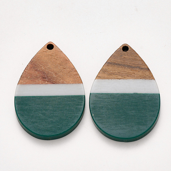 

PandaHall Resin & Walnut Wood Pendants, Waxed, Teardrop, Green, 36x25x3mm, Hole: 2mm Resin+Wood Teardrop Green