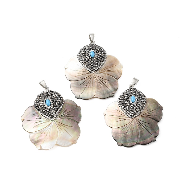 

PandaHall Natural Black Lip Shell Pendants, Flower Charms with Iron Polymer Clay Rhinestone Findings, Platinum, 49x46.5x6mm, Hole: 6x4.6mm...