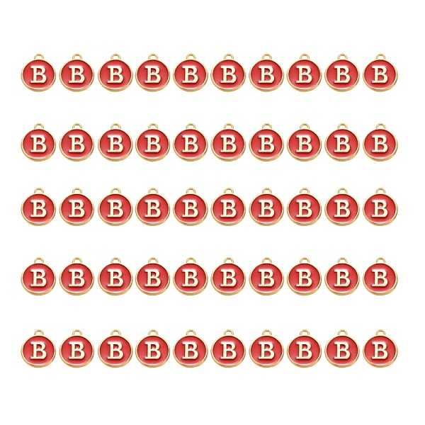 

PandaHall Golden Plated Alloy Charms, with Enamel, Enamelled Sequins, Flat Round, Red, Letter.B, 14x12x2mm, Hole: 1.5mm, 50pcs/Box...