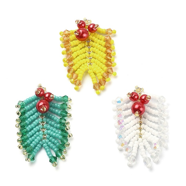 

PandaHall MIYUKI Rocailles Beaded Pendents, with Glass Pearl Round Beaded, Leaf Charms, Mixed Color, 36~38x25~27x8mm, Hole: 0.7mm Glass Leaf..., Multicolor