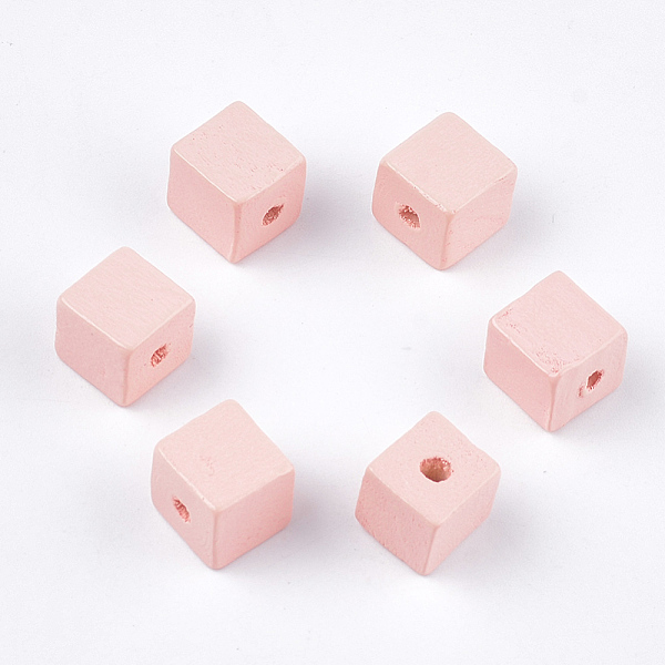 

PandaHall Painted Natural Wood Beads, Cube, Pink, 10x10x10mm, Hole: 2mm Schima Wood Cube Pink