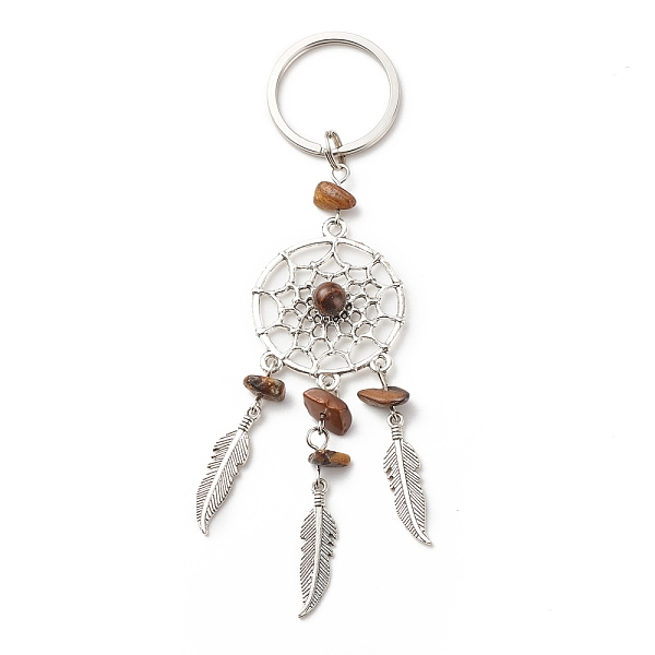 

PandaHall Natural Tiger Eye Keychain, with Iron, 304 Stainless Steel & Alloy Findings, Woven Net/Web with Feather, 11.4~11.8cm Tiger Eye...