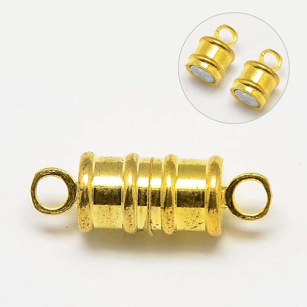 

PandaHall Brass Magnetic Clasps with Loops, Column, Golden, 17x6mm, Hole: 2mm Brass Column