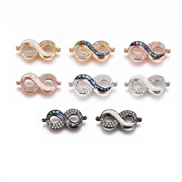 

PandaHall Brass Micro Pave Cubic Zirconia Links, with Shell, Infinity, Mixed Color, 10.5x23x3mm, Hole: 1.2mm Brass+Cubic Zirconia Infinity..., Multicolor