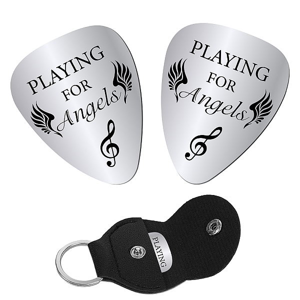 

PandaHall CREATCABIN 2pcs Memorial Guitar Pick Playing for Angels Stainless Steel Bass Acoustic Electric Rock Picks Remembrance Gift in..., Black