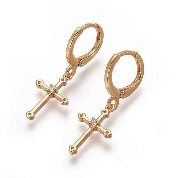 

PandaHall Brass Dangle Hoop Earrings, with Cubic Zirconia, Long-Lasting Plated, Cadmium Free & Nickel Free & Lead Free, Cross, Golden, 29mm...