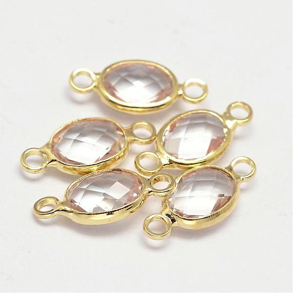 

PandaHall Oval Faceted Golden Brass Glass Links connectors, Clear, 15x7x3.2mm, Hole: 1mm Glass Oval Clear