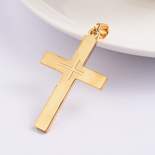 

PandaHall Ion Plating(IP) Cross 304 Stainless Steel Pendants, Golden, 41.5x25x2mm, Hole: 4.5x6.5mm 304 Stainless Steel Cross