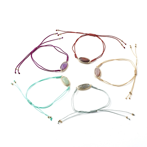 

PandaHall Natural Stone Oval Link Bracelet, Adjustable Bracelet for Her, Inner Diameter: 1/4~4 inch(0.7~10.1cm) Mixed Stone
