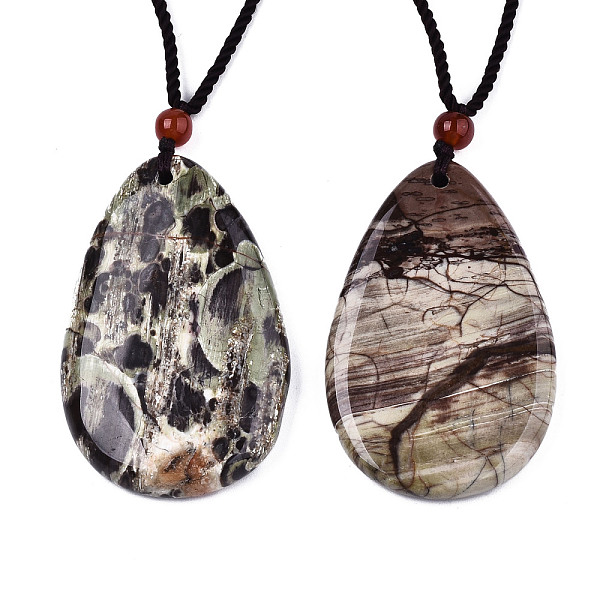 Natural Flower Agate Pendant Necklaces