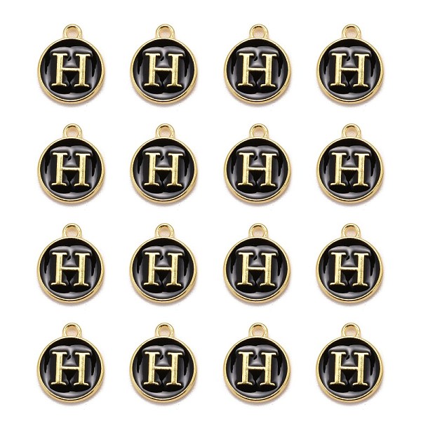 

PandaHall Golden Plated Alloy Charms, Cadmium Free & Lead Free, with Enamel, Enamelled Sequins, Flat Round with Letter, Black, Letter.H...