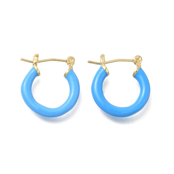 

PandaHall Brass Enamel Hoop Earrings for Women, Flat Round, Light Gold, Dodger Blue, 20x19.5x4mm, Pin: 0.8mm Brass Flat Round
