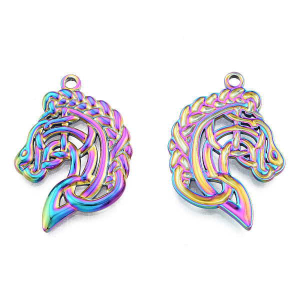 

PandaHall Ion Plating(IP) 201 Stainless Steel Pendants, Horse, Rainbow Color, 31.5x22.5x2mm, Hole: 2mm 201 Stainless Steel Horse