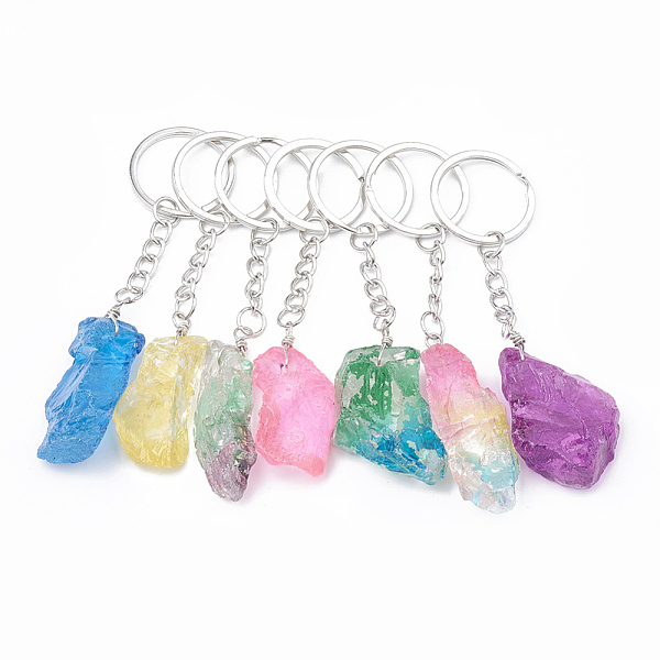 

PandaHall Dyed Natural Quartz Crystal Keychain, with Iron Findings, Nugget, Platinum, Mixed Color, 105~115mm, Pendant: 45~55x15~30x8~20mm..., Multicolor