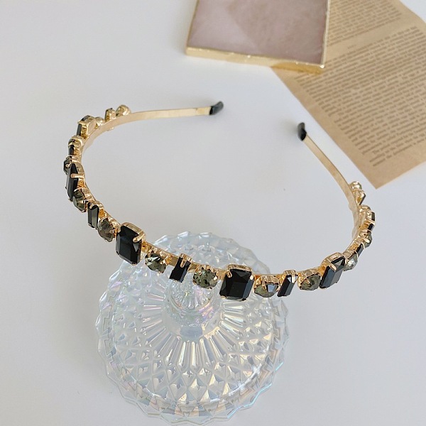 

PandaHall Glass Rhinestone Hair Bands, Golden Tone Iron Hair Accessories for Women Girls, Jet, 150x130mm Rhinestone Black