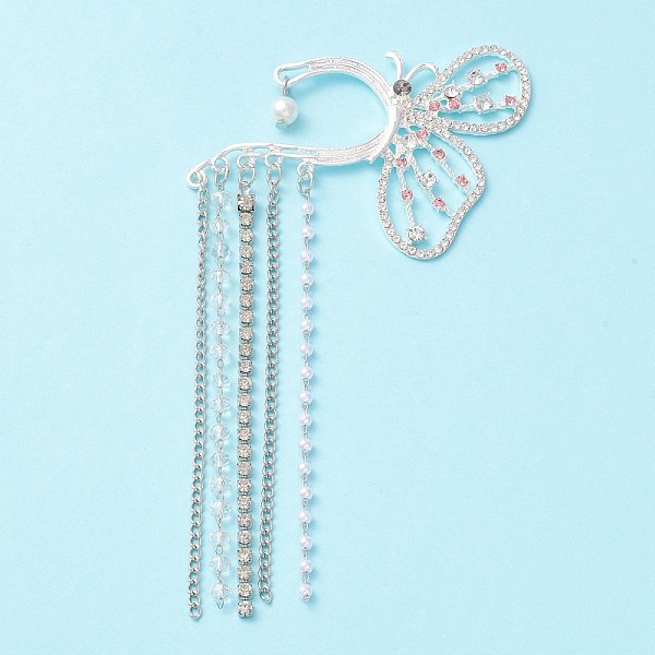 

PandaHall Butterfly with Long Tassel Crystal Rhinestone Cuff Earrings, Alloy Drop Earrings for Non-Piercing Ear, Silver, 140x67x3.5mm Alloy..., Clear