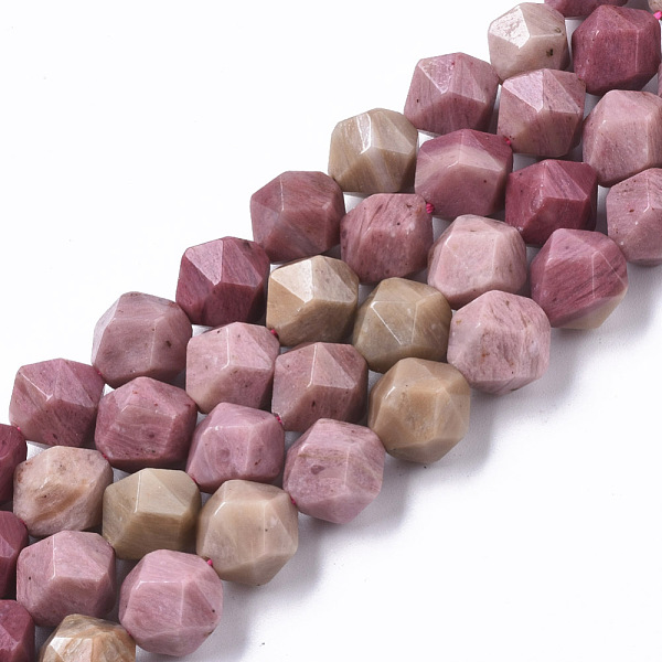 PandaHall Natural Rhodonite Beads Strands, Star Cut Round Beads, Faceted, 10mm, Hole: 1.2mm, about 37pcs/strand, 15.35 inch(39cm) Rhodonite...