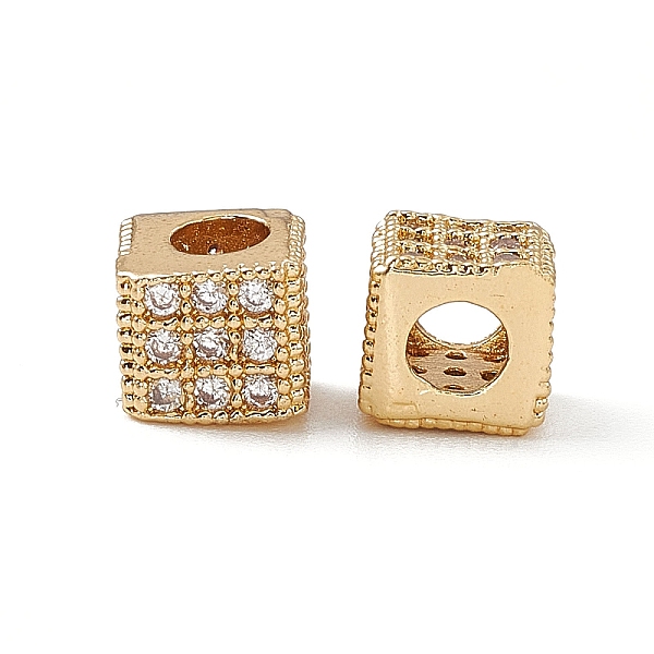 

PandaHall Real 18K Gold Plated Brass Micro Pave Cubic Zirconia Beads, Cube, Clear, 6.5x6.5x6mm, Hole: 3mm Brass+Cubic Zirconia Cube Clear