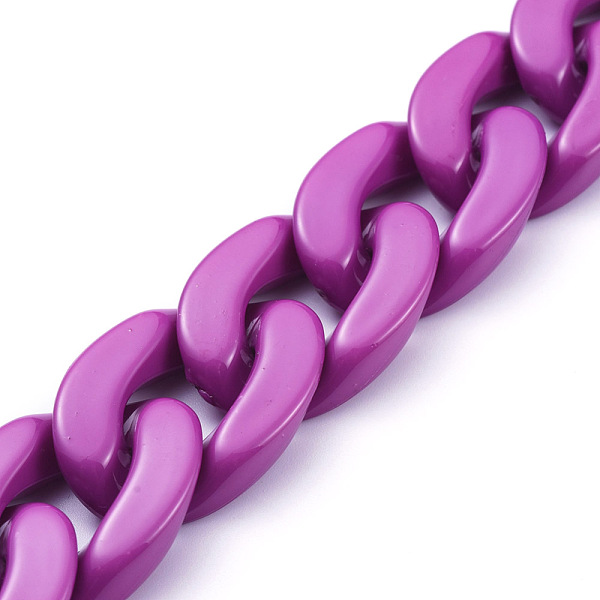 

PandaHall Handmade Opaque Acrylic Curb Chains, Twisted Chain, Oval, for Jewelry Making, Purple, Link: 30x21x6mm, 39.37 inch(1m)/strand...