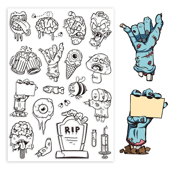 

PandaHall GLOBLELAND Halloween Cartoon Zombie Mushroom Tongue Clear Stamp Terror Elements Silicone Clear Stamp Seals for DIY Scrapbooking...