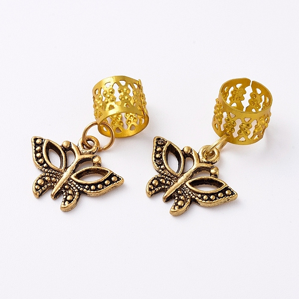 

PandaHall Aluminum Hair Braid Rings Pendants, with Alloy Butterfly Shape Pendants, Hair Clip Headband Accessories, Antique Golden & Golden...
