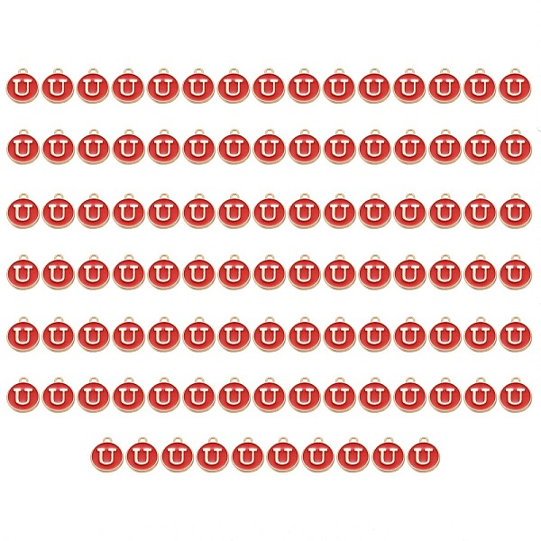 

PandaHall Golden Plated Enamel Alloy Charms, Enamelled Sequins, Flat Round, Red, Letter.U, 14x12x2mm, Hole: 1.5mm, 100pcs/Box Alloy+Enamel...
