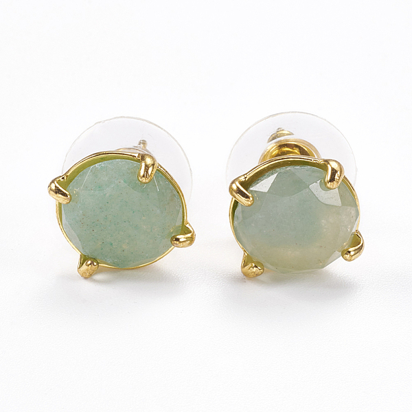 

PandaHall Natural Green Aventurine Stud Earrings, with Golden Tone Brass Findings, Faceted Flat Round, 11mm, Pin: 0.8mm Green Aventurine