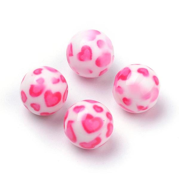 

PandaHall Opaque Printed Acrylic Beads, Round with Heart Pattern, Hot Pink, 10x9.5mm, Hole: 2mm Acrylic Round Pink