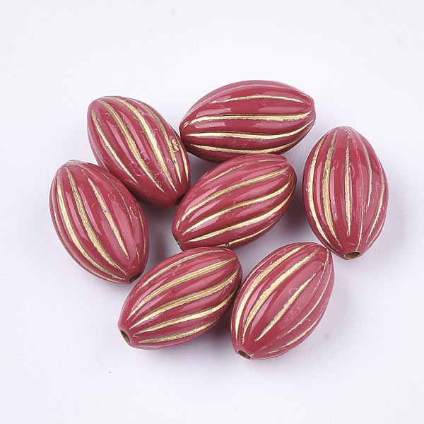

PandaHall Oval Plating Acrylic Beads, Golden Metal Enlaced, Pale Violet Red, 14.5x9mm, Hole: 1.5mm, about 757pcs/500g Acrylic Oval Pink