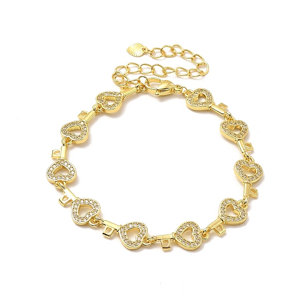 

PandaHall Clear Cubic Zirconia Hollow Heart Key Link Chain Bracelet, Rack Plating Brass Jewelry for Women, Lead Free & Cadmium Free...