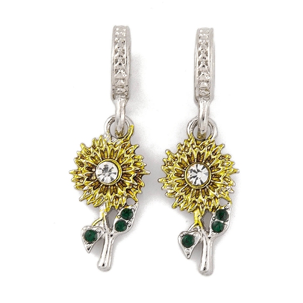 

PandaHall Rack Plating Alloy Crystal Rhinestone European Dangle Charms, Flower Large Hole Pendants, Platinum, 30.5mm, Flower: 20x10x2mm..., Gold