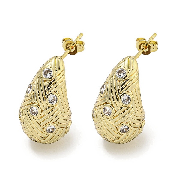 

PandaHall Teardrop Texture Brass Micro Pave Cubic Zirconia Stud Earrings for Women, Cadmium Free & Lead Free, Long-Lasting Plated, Real 18K..., Clear