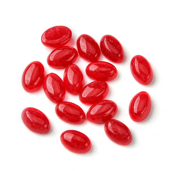 

PandaHall Natural White Jade Cabochons, Oval, Dyed, Red, 6x4x2~2.5mm White Jade Oval Red
