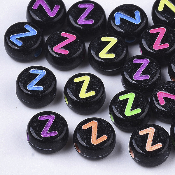 

PandaHall Opaque Black Acrylic Beads, Horizontal Hole, Flat Round with Mixed Color Letter, Letter.Z, 7x4mm, Hole: 1.6mm, about 3600pcs/500g..., Multicolor