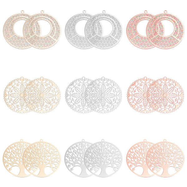 

PandaHall BENECREAT 36Pcs 9 Style Rack Plating Brass Filigree Pendants, Long-Lasting Plated, Flat Round with Tree of Life & Flower, Nickel...