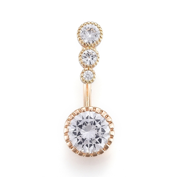 

PandaHall Piercing Jewelry, Brass Cubic Zirciona Navel Ring, Belly Rings, with 304 Stainless Steel Bar, Golden, 27x9mm, Bar: 15 Gauge(1.5mm)..., Clear