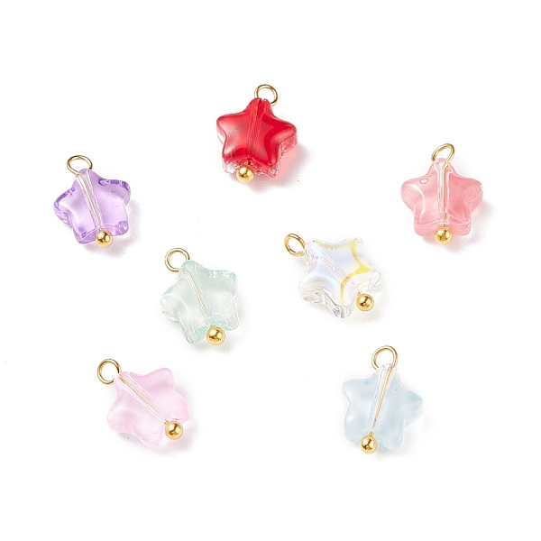 

PandaHall Glass Charms, with Golden Plated Brass Findings, Star, Mixed Color, 11.5x8.5x4mm, Hole: 1.6mm Brass+Glass Star Multicolor