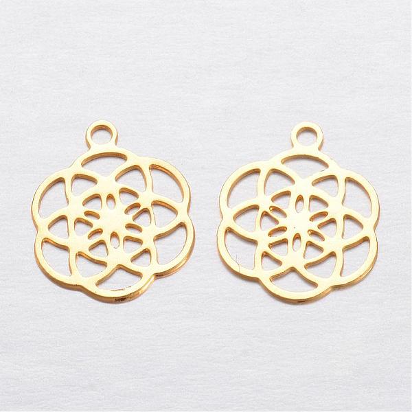 

PandaHall Brass Pendants, Flower, Golden, 12x10x0.4mm, Hole: 1mm Brass Flower
