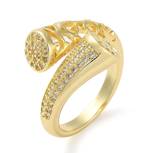 

PandaHall Rack Plating Brass Micro Pave Cubic Zirconia Open Cuff Rings, Real 18K Gold Plated, US Size 6(16.5mm) Brass+Cubic Zirconia
