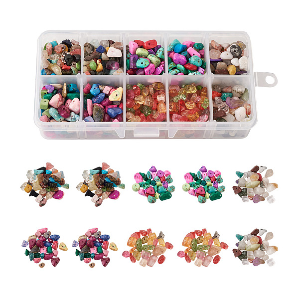 

PandaHall 225g 10 Style Mixed Gemstone Chips Beads, 4~14x4~8x1~8mm, Hole: 1mm Mixed Stone Chip