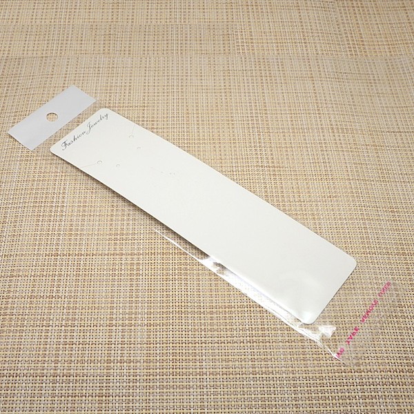 

PandaHall Rectangle Necklace Display Sets Cardboard Paper Cards and Self Adhesive Cellophane Bags, White, 275x65mm Paper Rectangle White