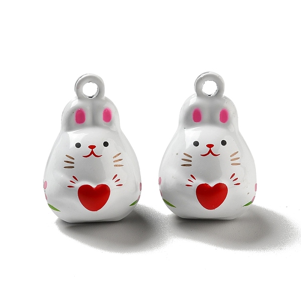 

PandaHall Brass Bell Pendants, Spary Printed, Rabbit with Heart Charm, White, 22.5x15x17mm, Hole: 2.5mm Brass Rabbit White