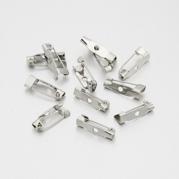 

PandaHall Iron Brooch Pin Back Safety Catch Bar Pins with 1 Hole, Platinum, 15x4x5mm, Hole: 2mm Iron