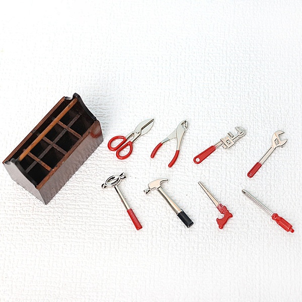 

PandaHall 1:12 Mini Miniature Toy Mini Toolbox, Metal Alloy Tool Set, Platinum, 46x24x41mm Wood Mixed Shapes