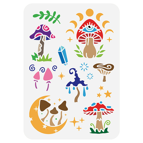 

PandaHall FINGERINSPIRE Magic Mushroom Stencil 8.3x11.7 inch Moon Phase Stencils Template Plastic Moon Diamonds Grass Stars Pattern Painting...